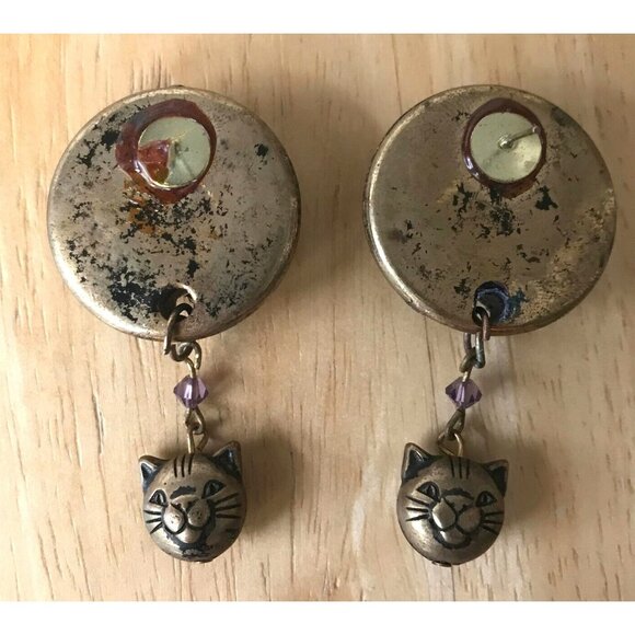 Cat Earrings Handmade Vintage One of  Kind New Purple Crystals Kitty Lov… - Picture 8 of 8